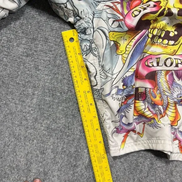 Vtg Ed Hardy Shorts Mens 34 White Swim Board Trunks Skull Dragon Tattoo Y2K - Picture 6 of 11